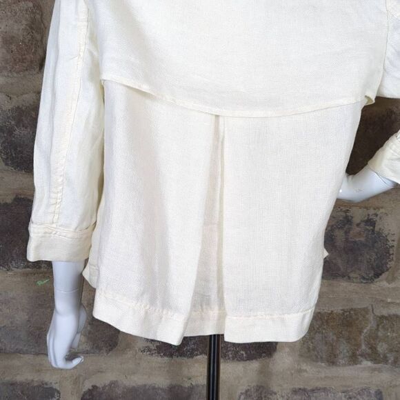 COLDWATER Creek Woman size PM 100% Linen Cream 3/4 sleeve jacket Double Button - Picture 6 of 10